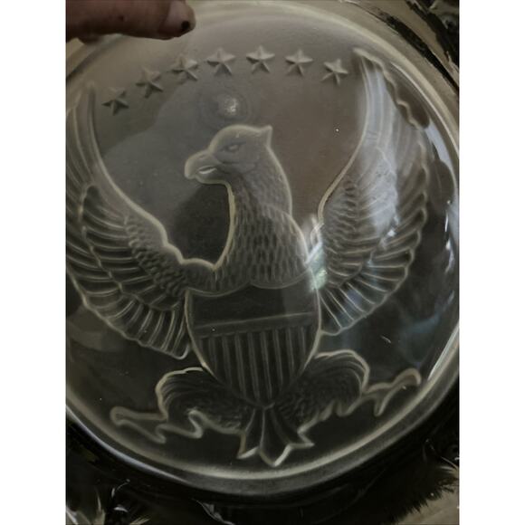 Vintage Indiana Glass Frosted American Eagle Ashtray cigar 10" very heavy 7 star - Picture 11 of 16